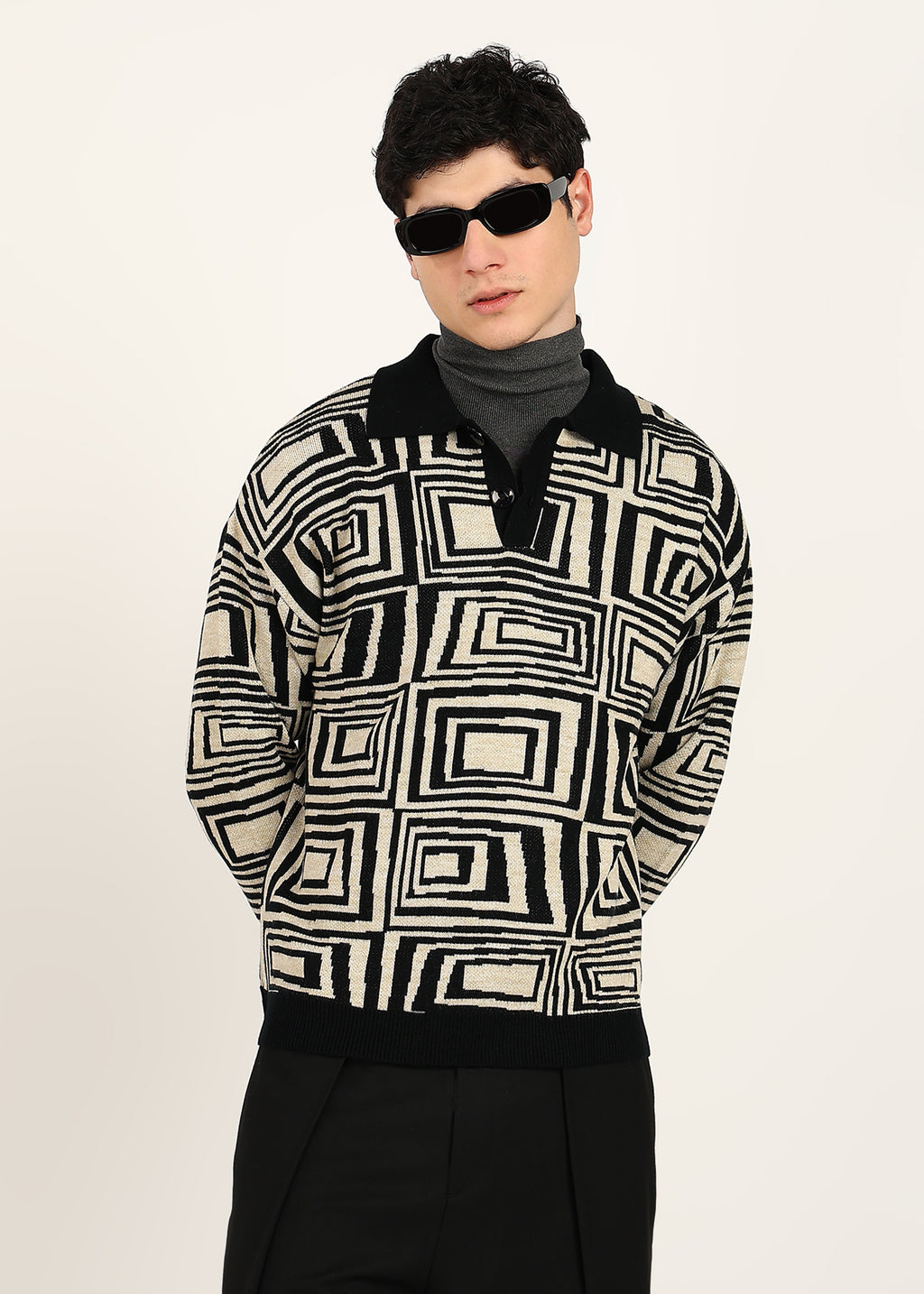 MIRAGE JACQUARD TOP - BLACK / CAMEL