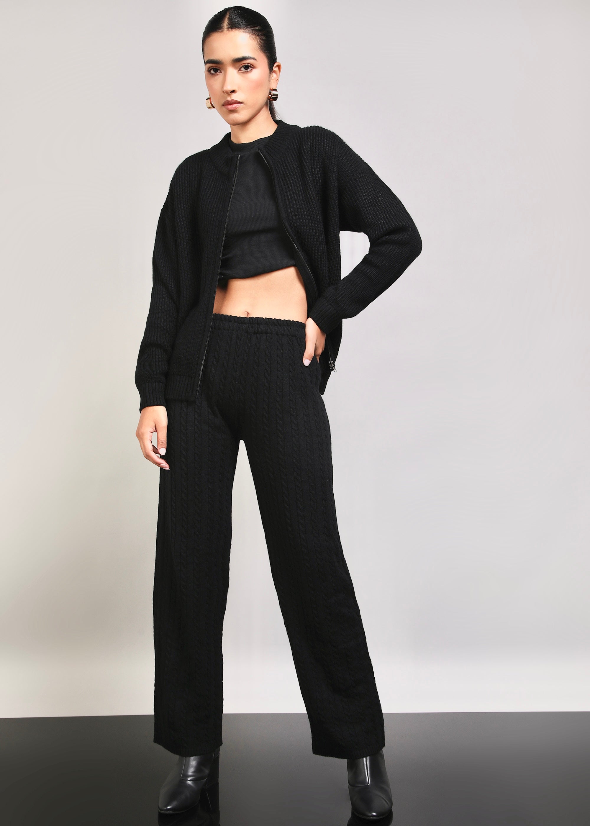 Jiia Statement Zipper And Pant Set - Black