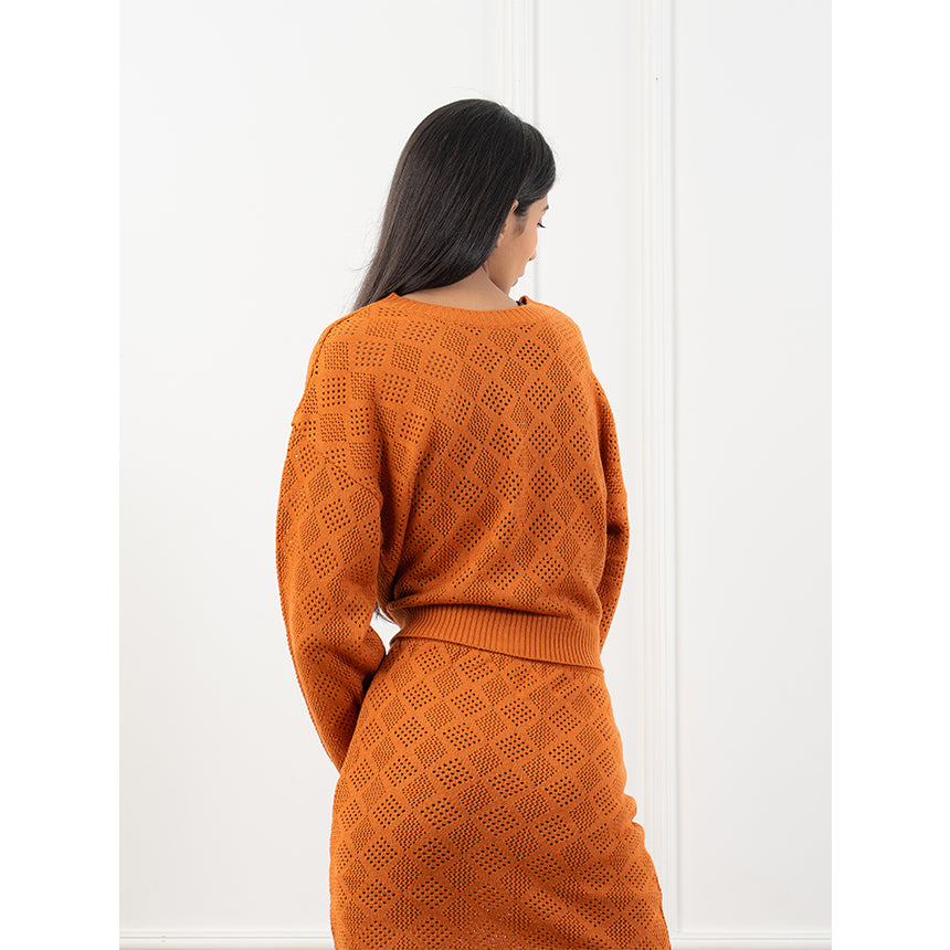 GEOMETRIC REVERSIBLE POINTELLE CO-ORD-ORANGE