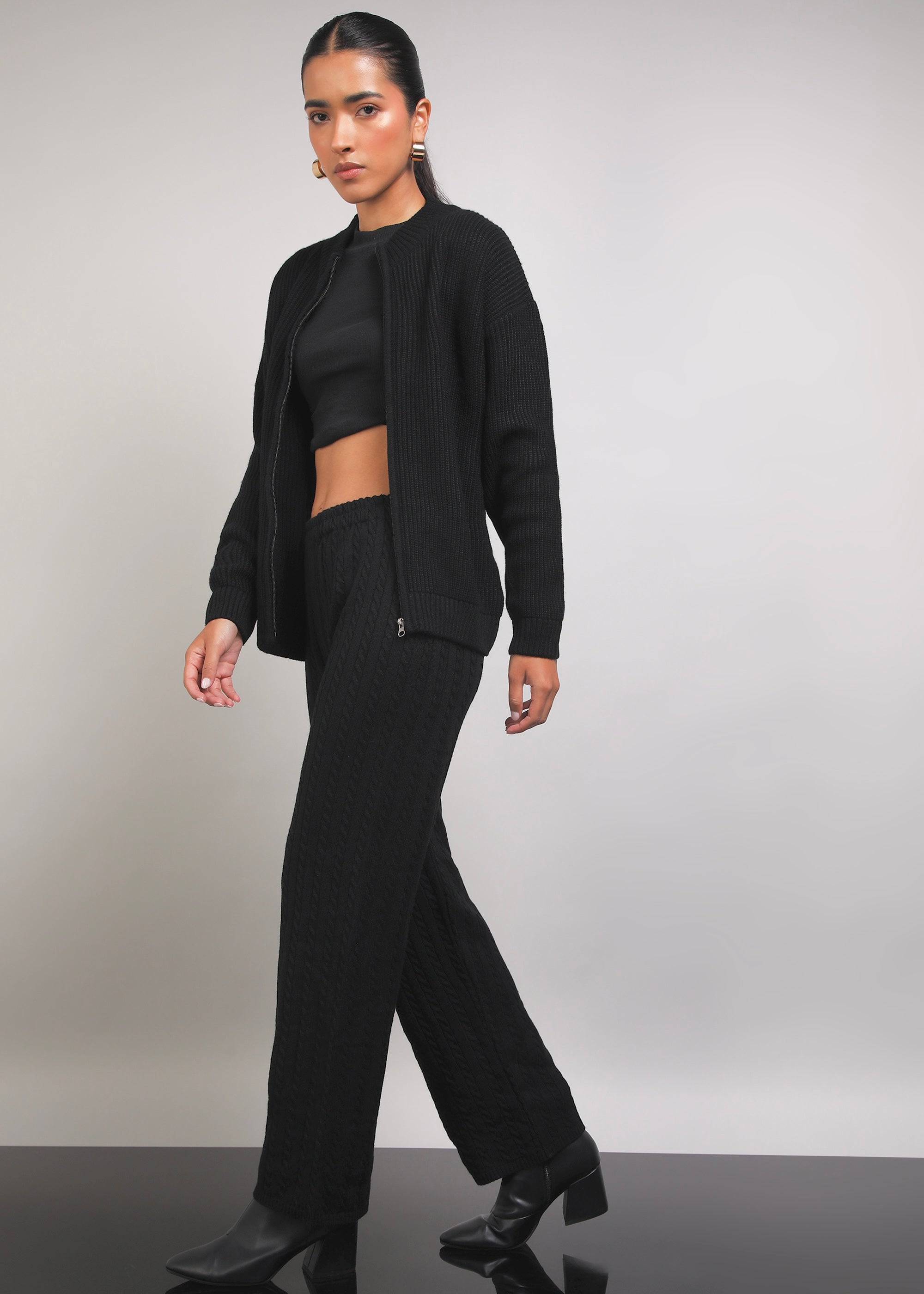 Jiia Statement Zipper And Pant Set - Black