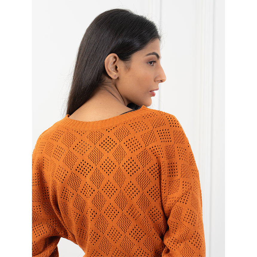 GEOMETRIC REVERSIBLE POINTELLE CO-ORD-ORANGE