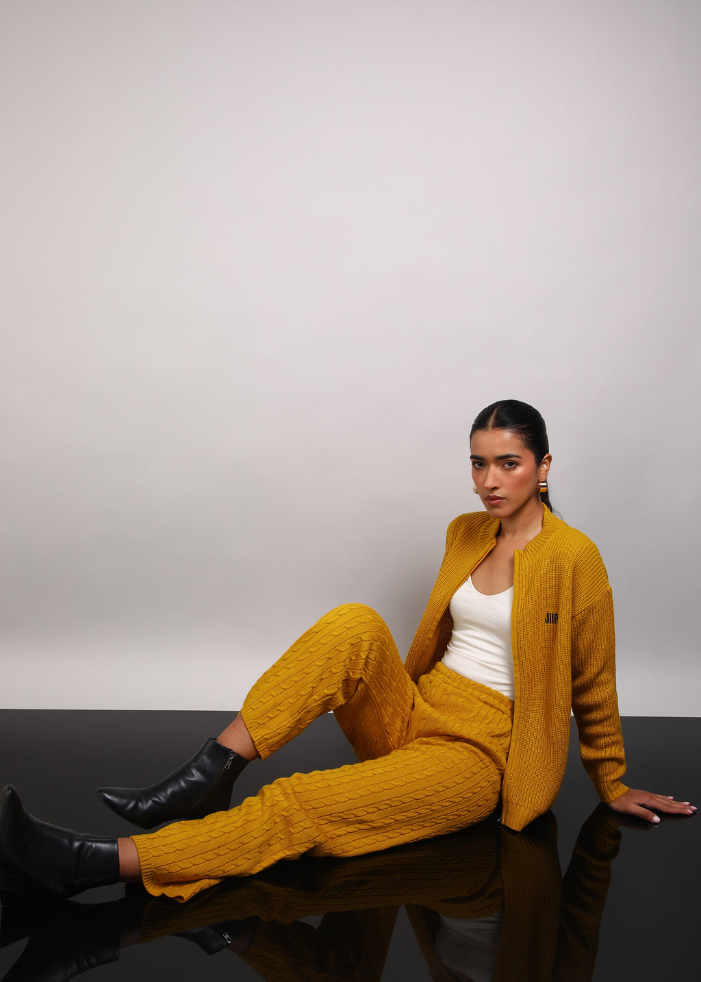 Jiia Statement Zipper And Pant Set - Mustard Yellow