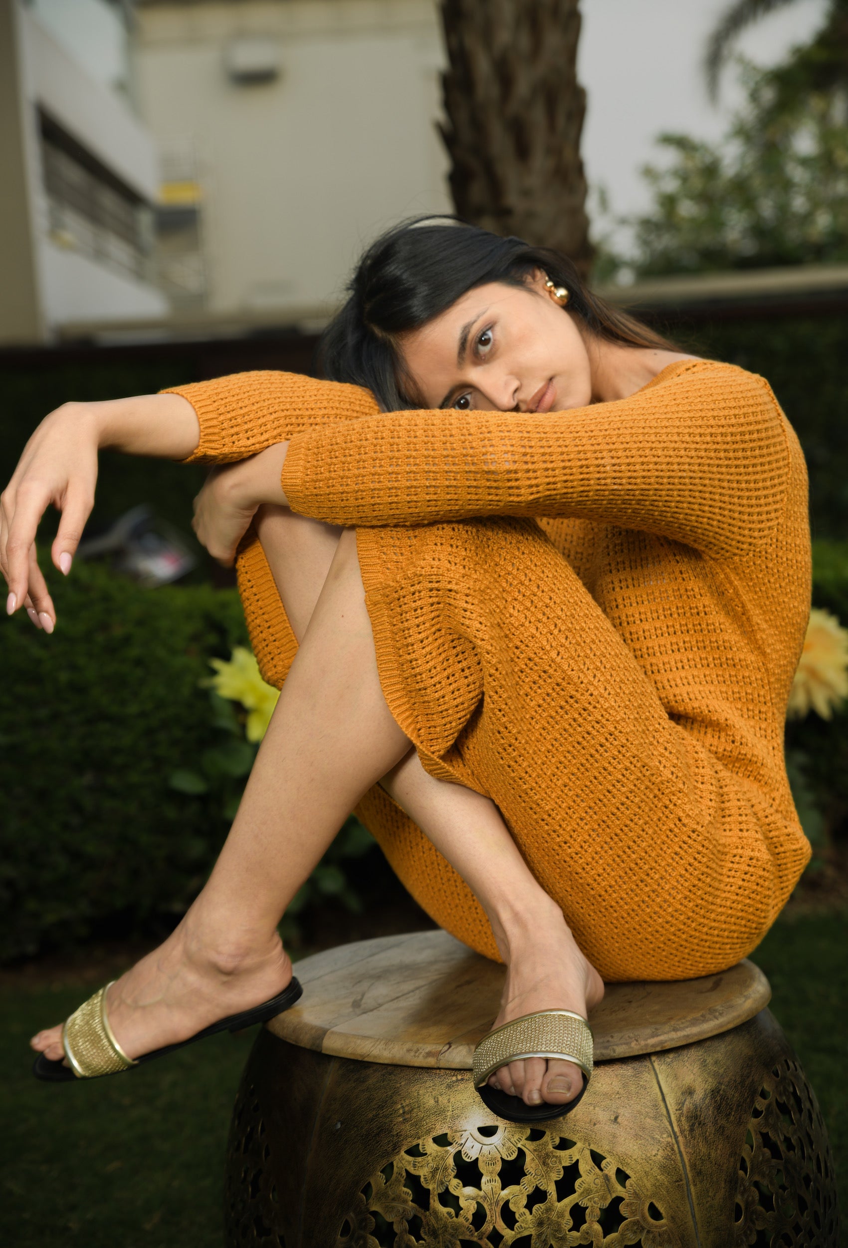 LONG DRESS IN MESH KNIT