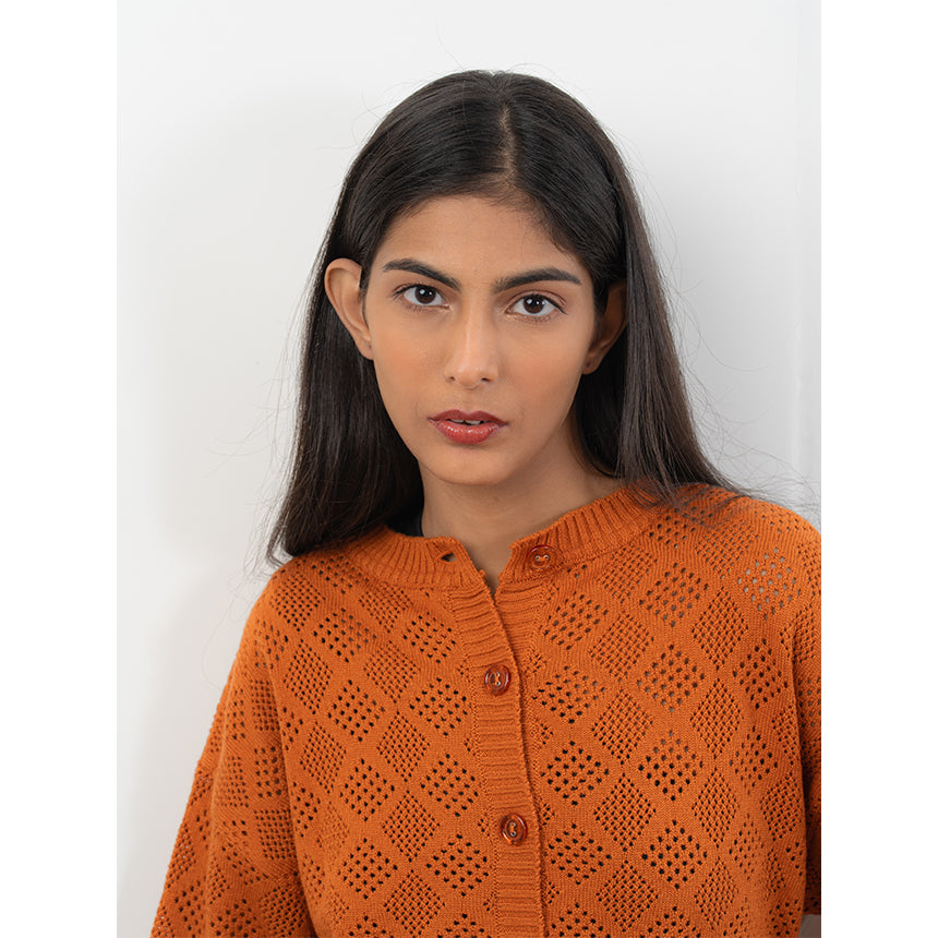 GEOMETRIC REVERSIBLE POINTELLE CO-ORD-ORANGE