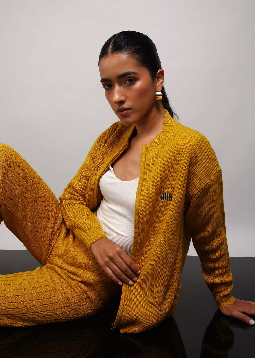 Jiia Statement Zipper And Pant Set - Mustard Yellow