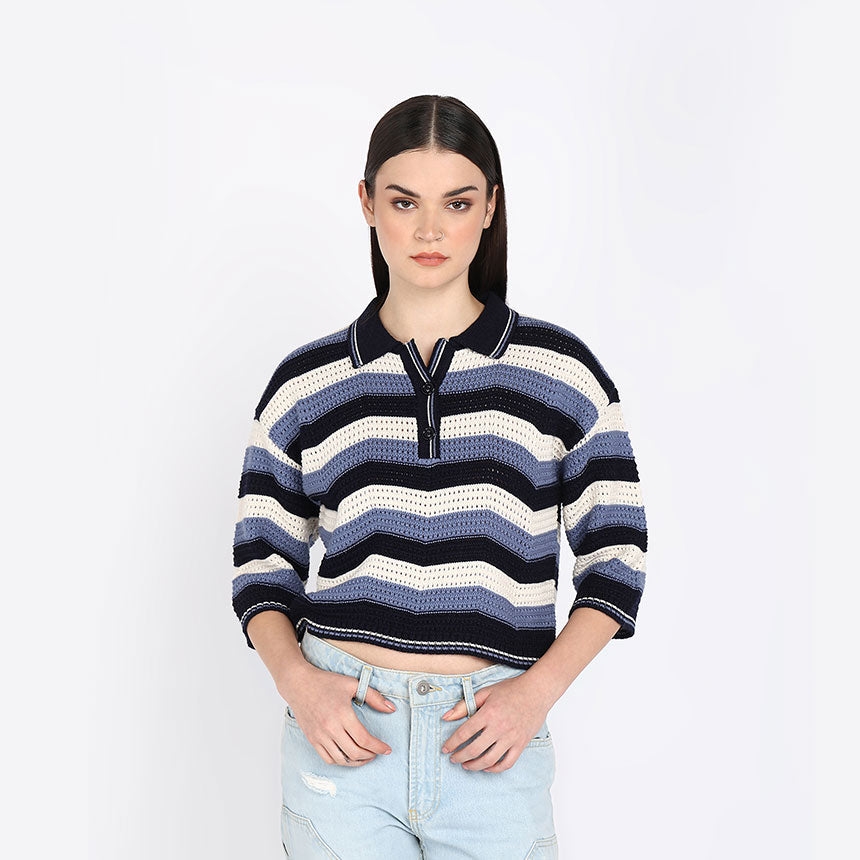 CHEVRON CROP POLO-SKY BLUE