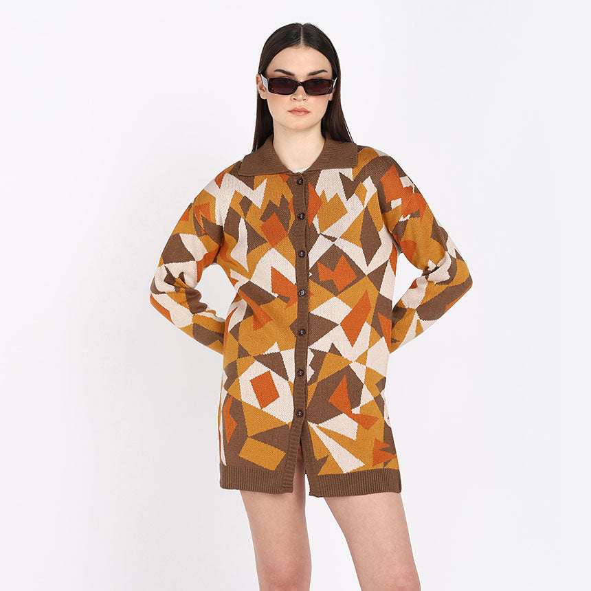 TERRAZZO JACQUARD LONG SHIRT-BROWN