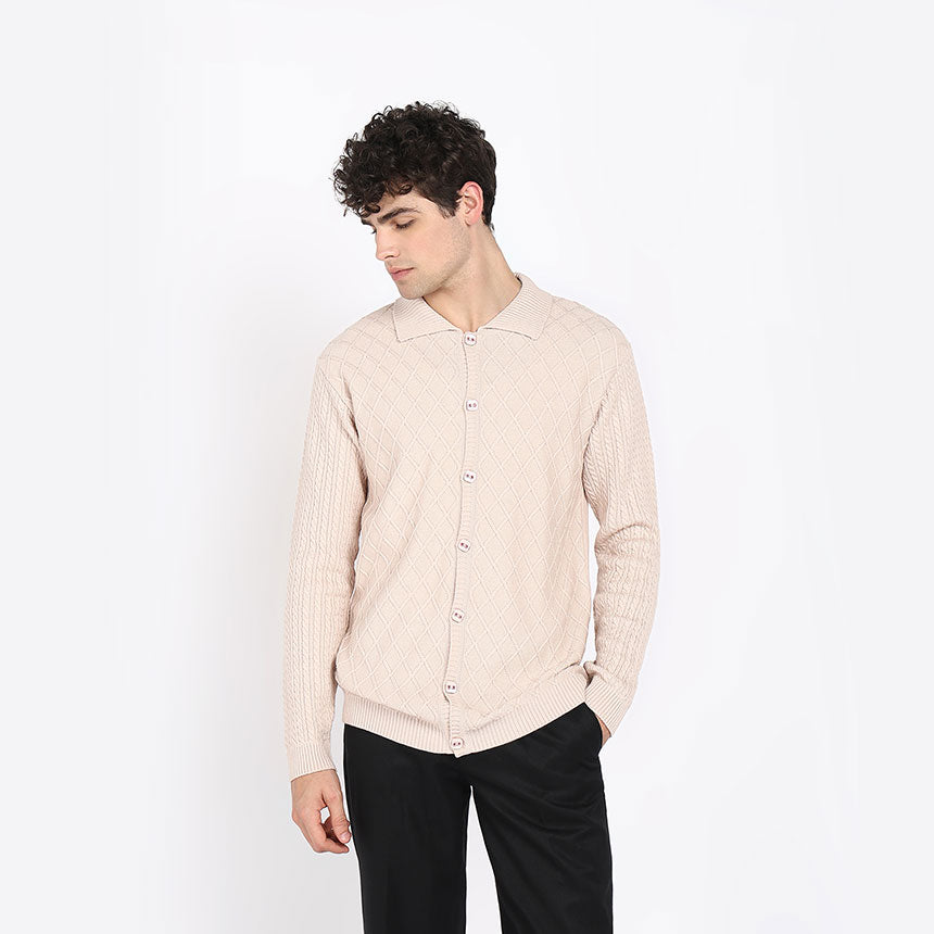 ARAN KNIT SHIRT-CAMEL