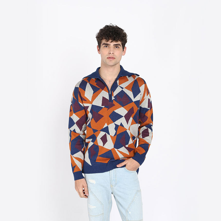 TERRAZZO JACQUARD HALF ZIPPER