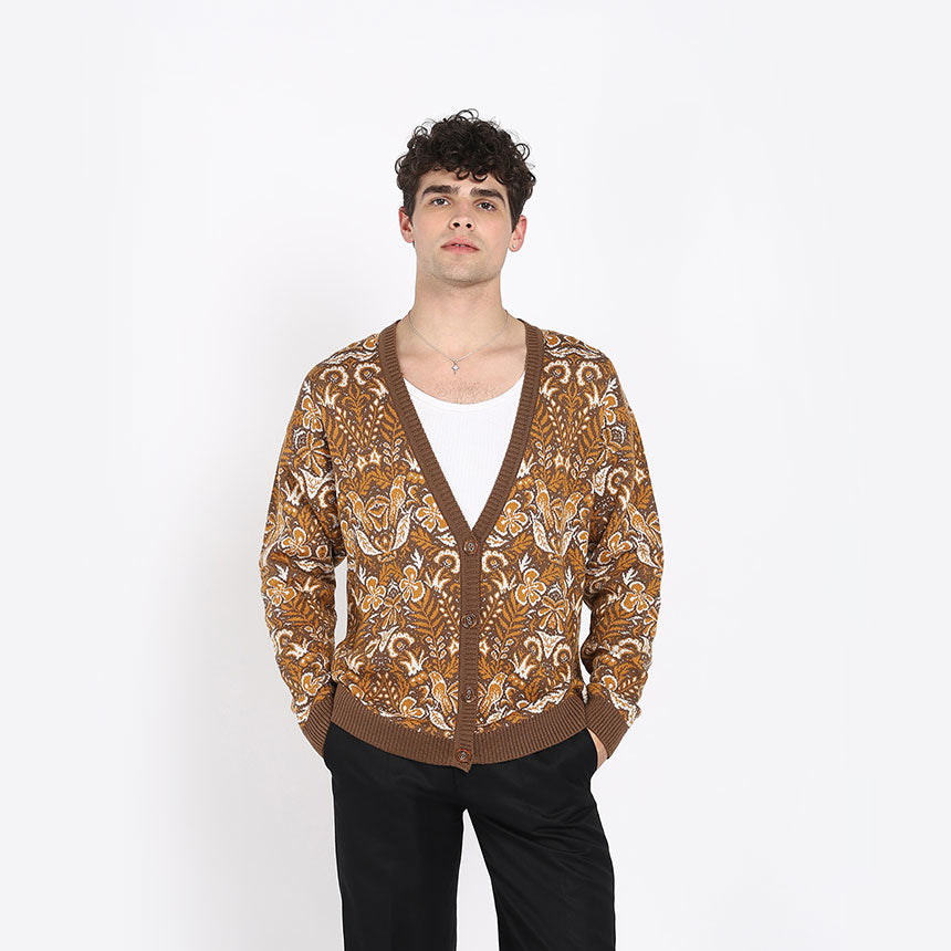 VINTAGE FLORAL CARDIGAN-BROWN