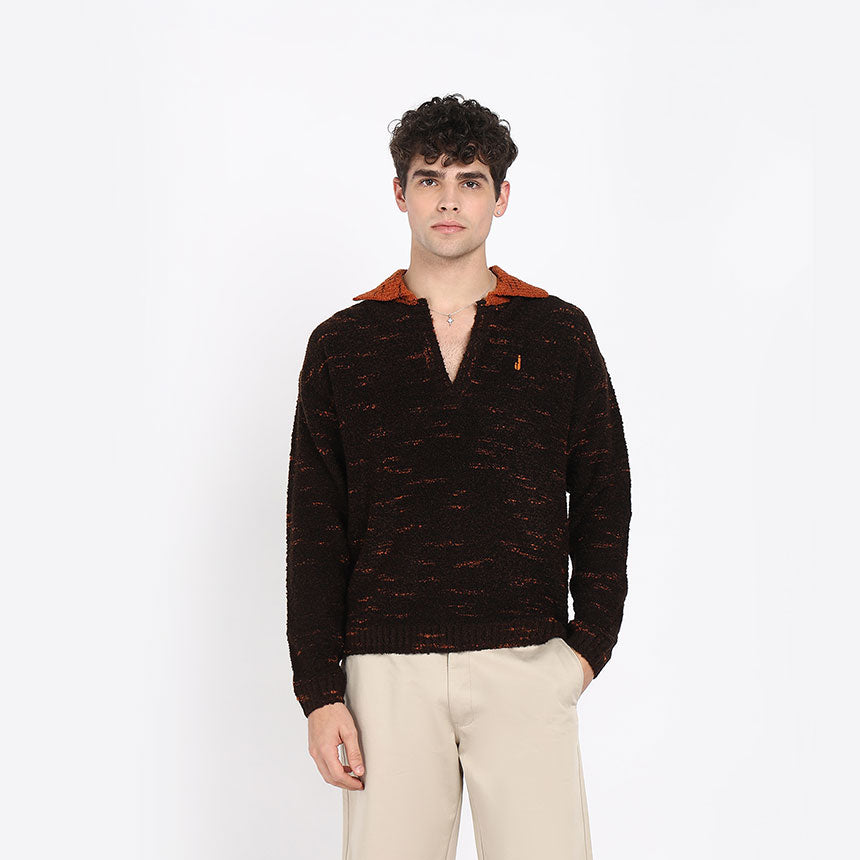 SPACE DYED BOUCLE YARN POLO-BROWN