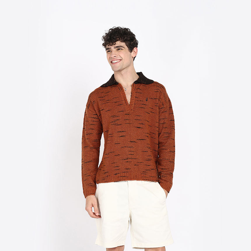 SPACE DYED BOUCLE YARN POLO-ORANGE