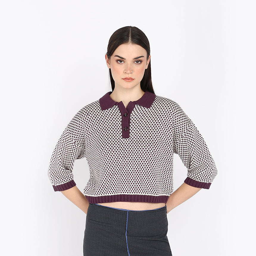 MICRO HEARTS CROPPED POLO-PURPLE