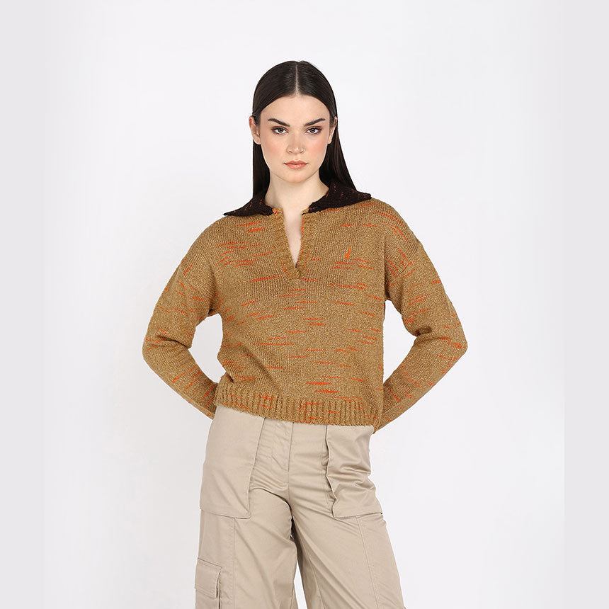 SPACE DYED BOUCLE YARN POLO-BEIGE
