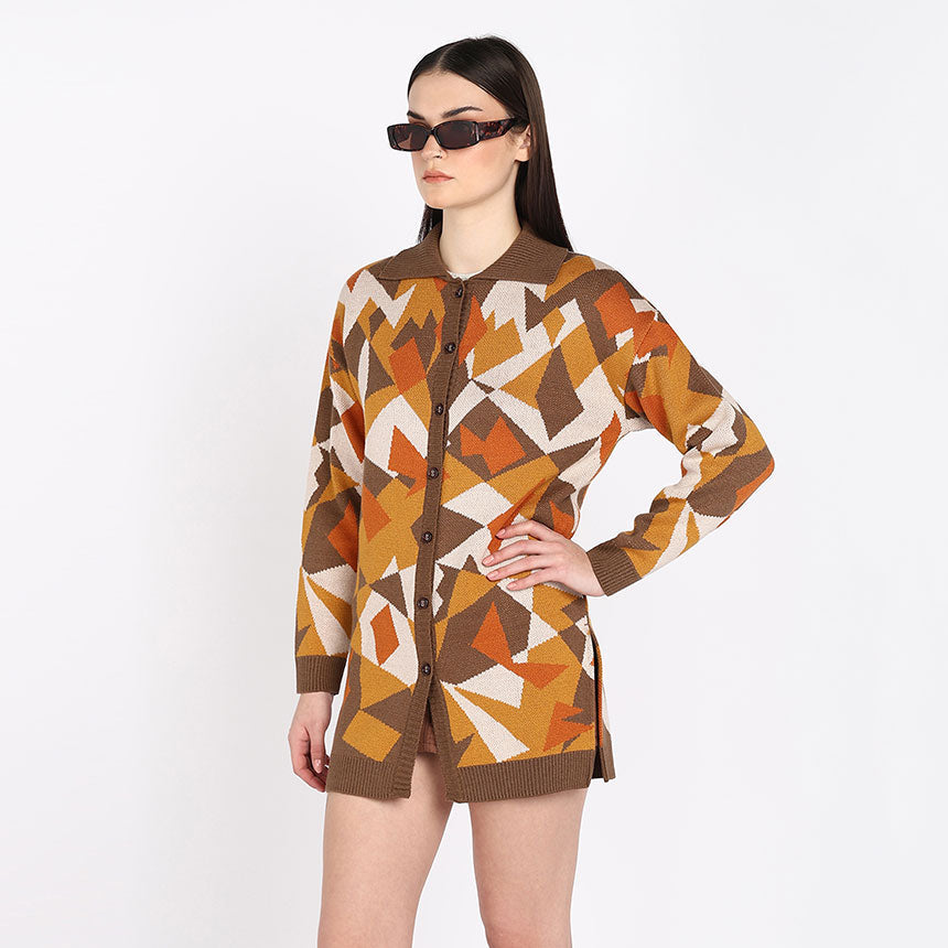 TERRAZZO JACQUARD LONG SHIRT-BROWN