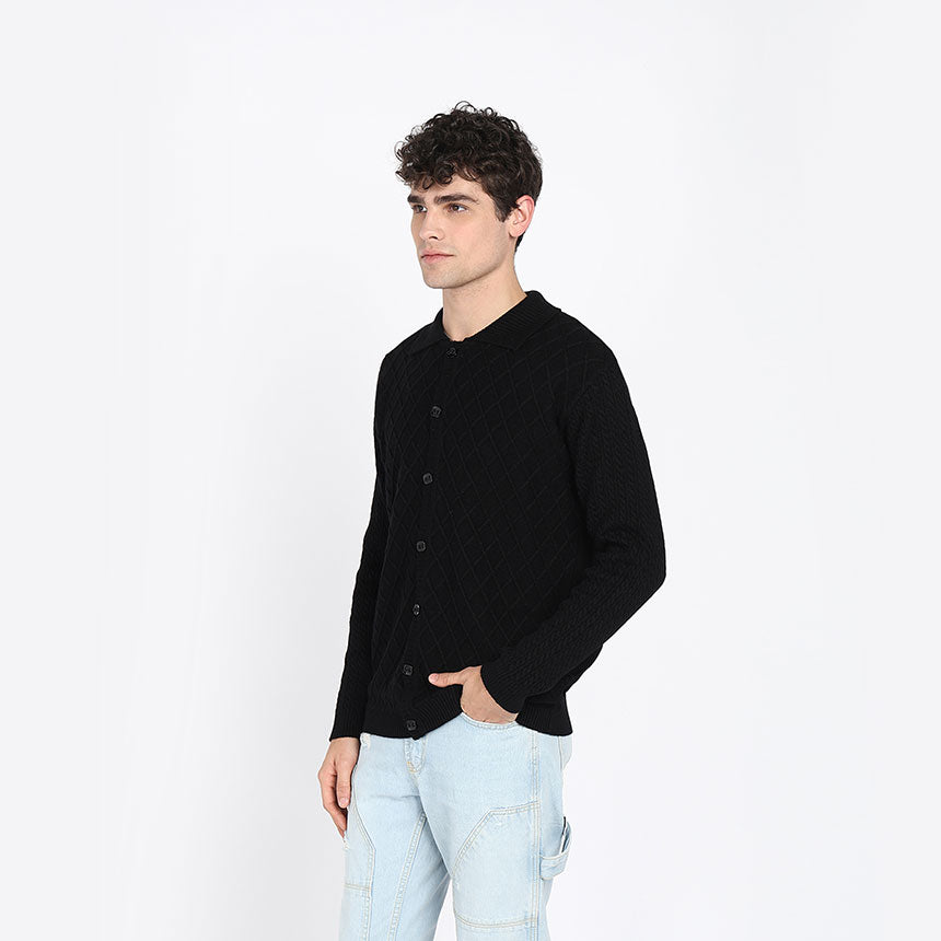 ARAN KNIT SHIRT-BLACK