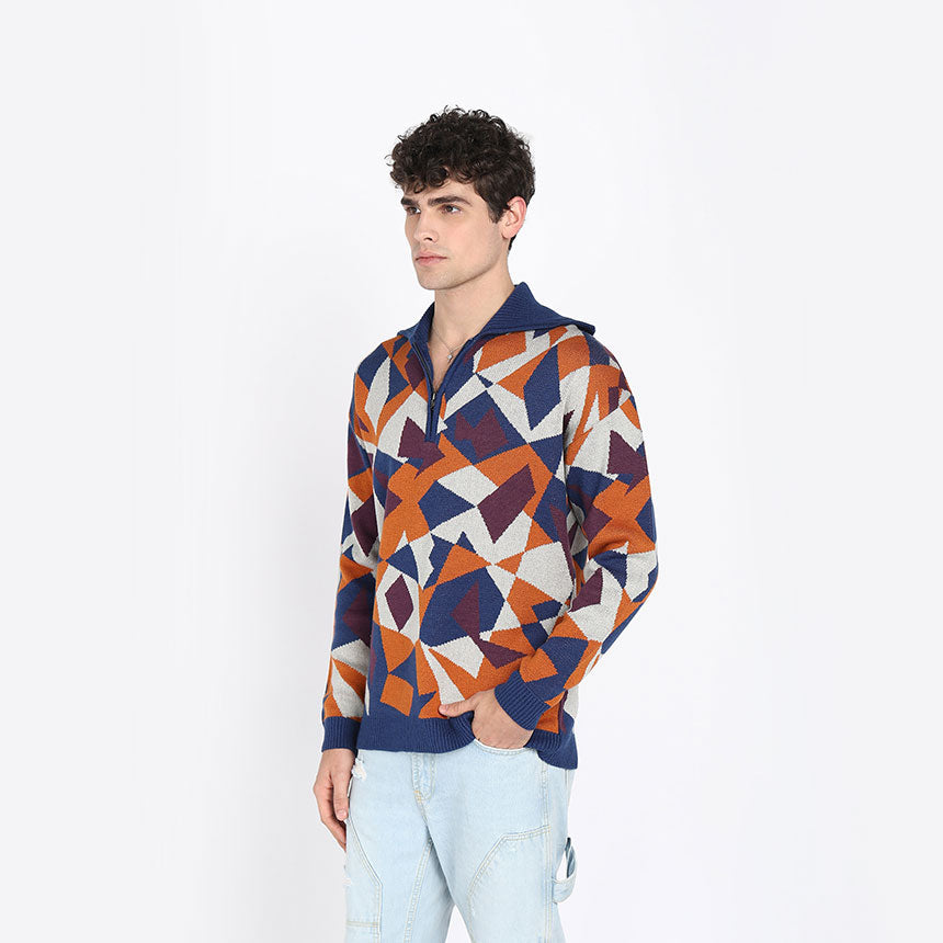 TERRAZZO JACQUARD HALF ZIPPER