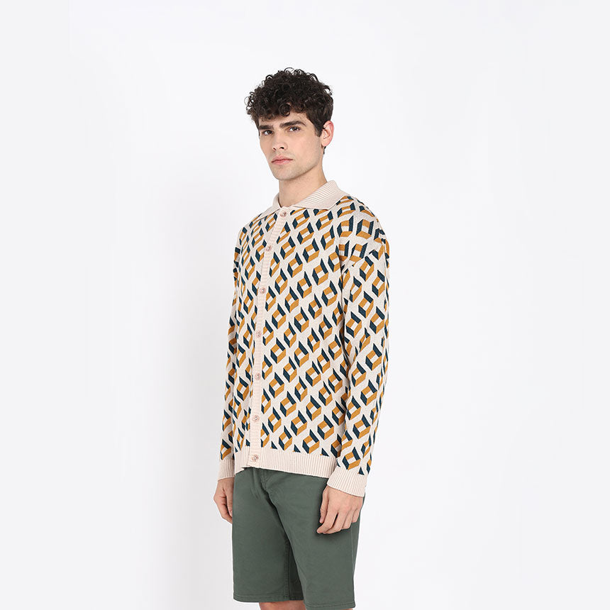 RETRO PATTERNED KNIT SHIRT-CAMEL