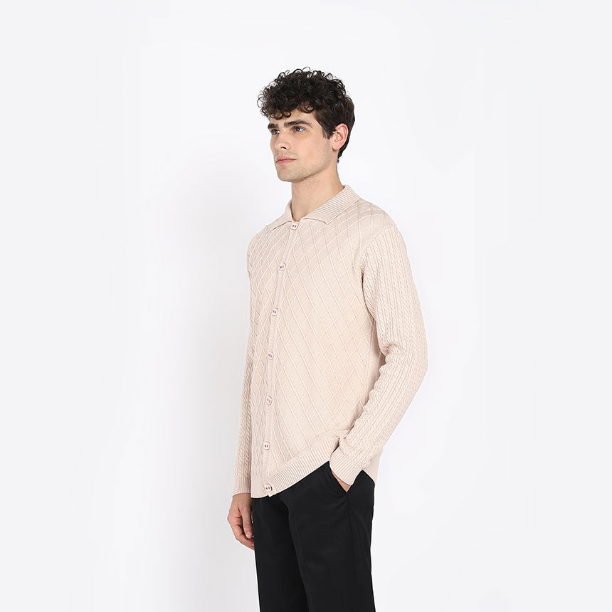ARAN KNIT SHIRT-CAMEL