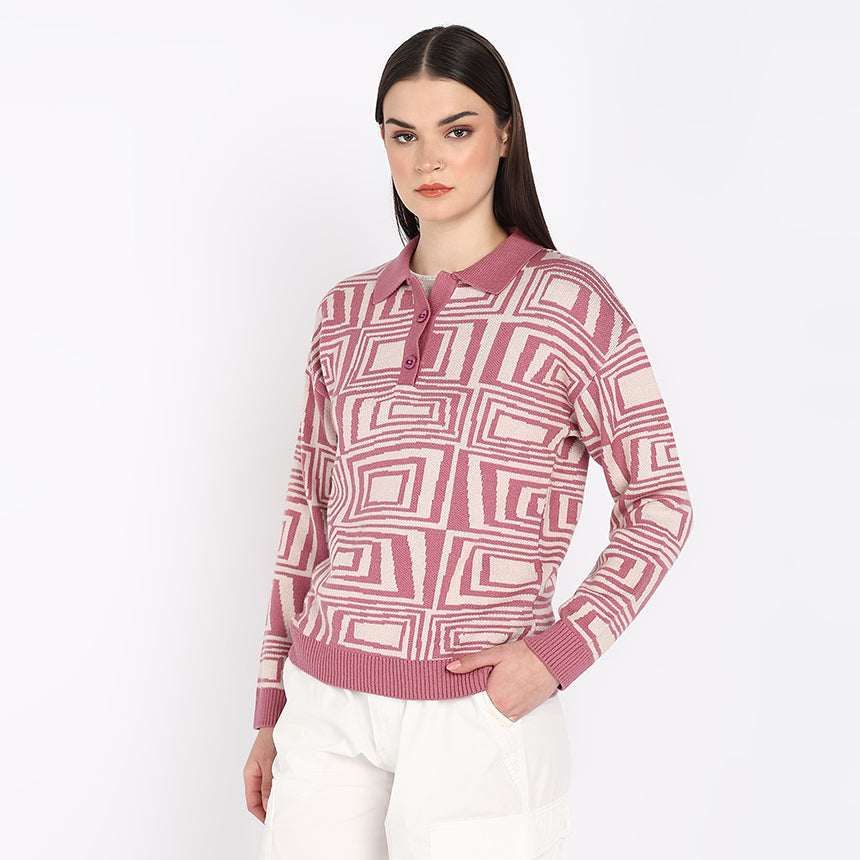 MIRAGE LONG SLEEVE POLO-PINK