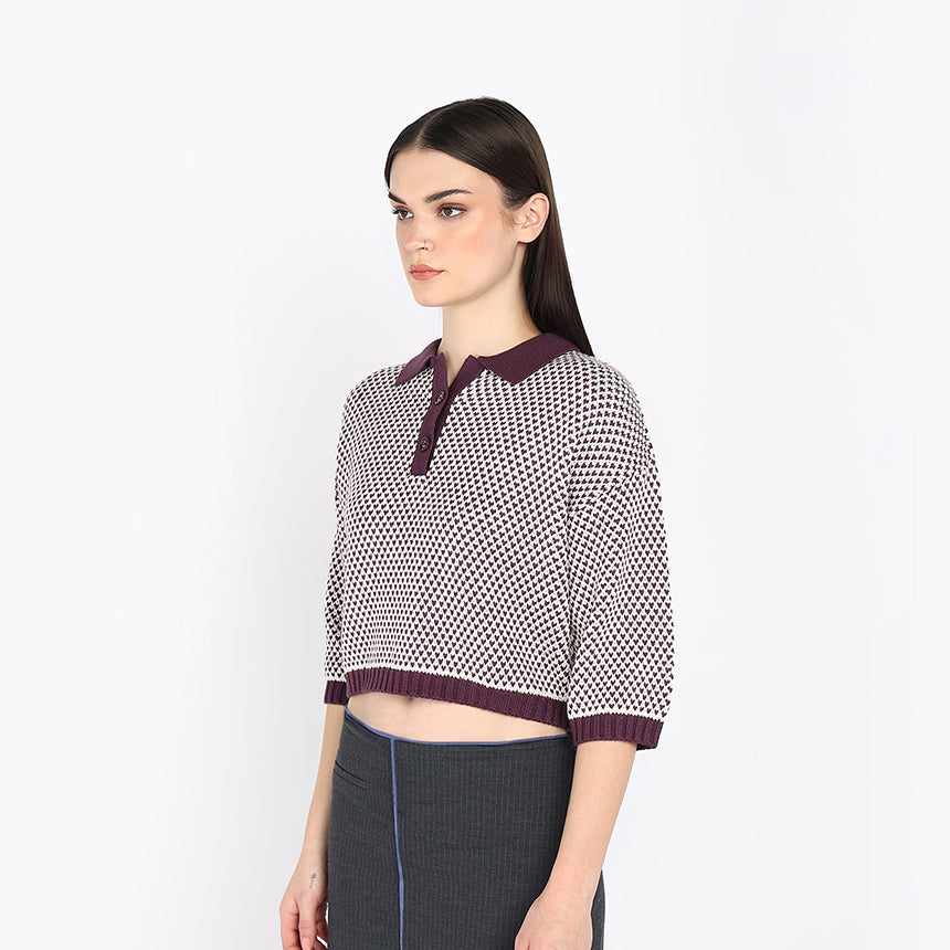 MICRO HEARTS CROPPED POLO-PURPLE
