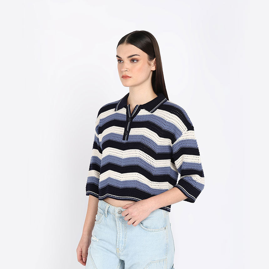 CHEVRON CROP POLO-SKY BLUE