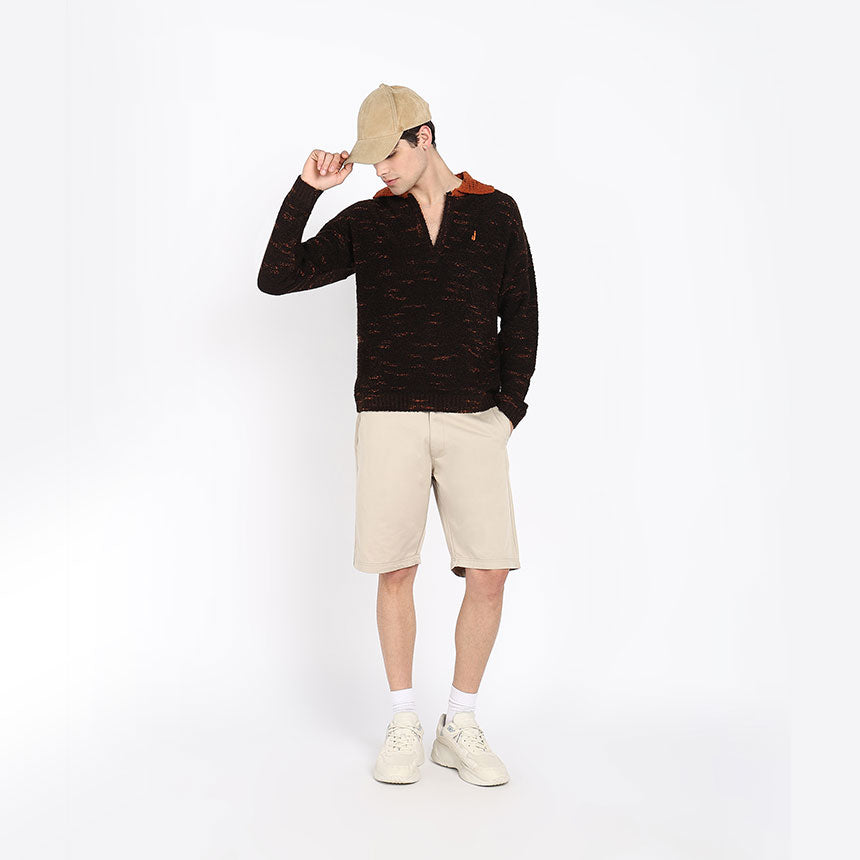SPACE DYED BOUCLE YARN POLO-BROWN