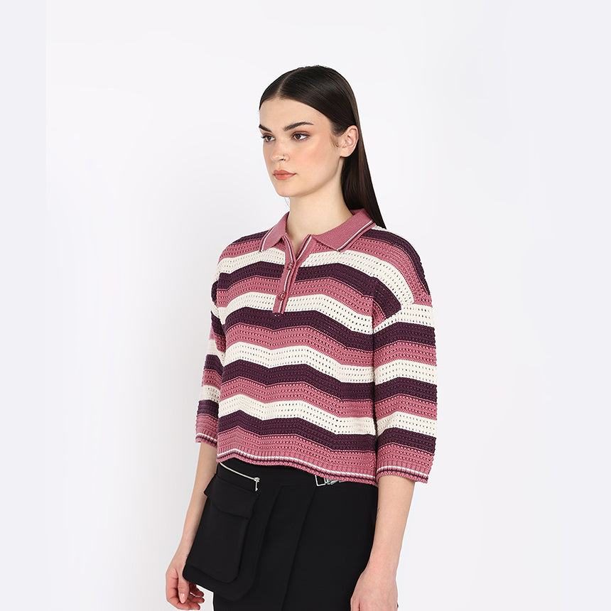 CHEVRON CROP POLO-PINK