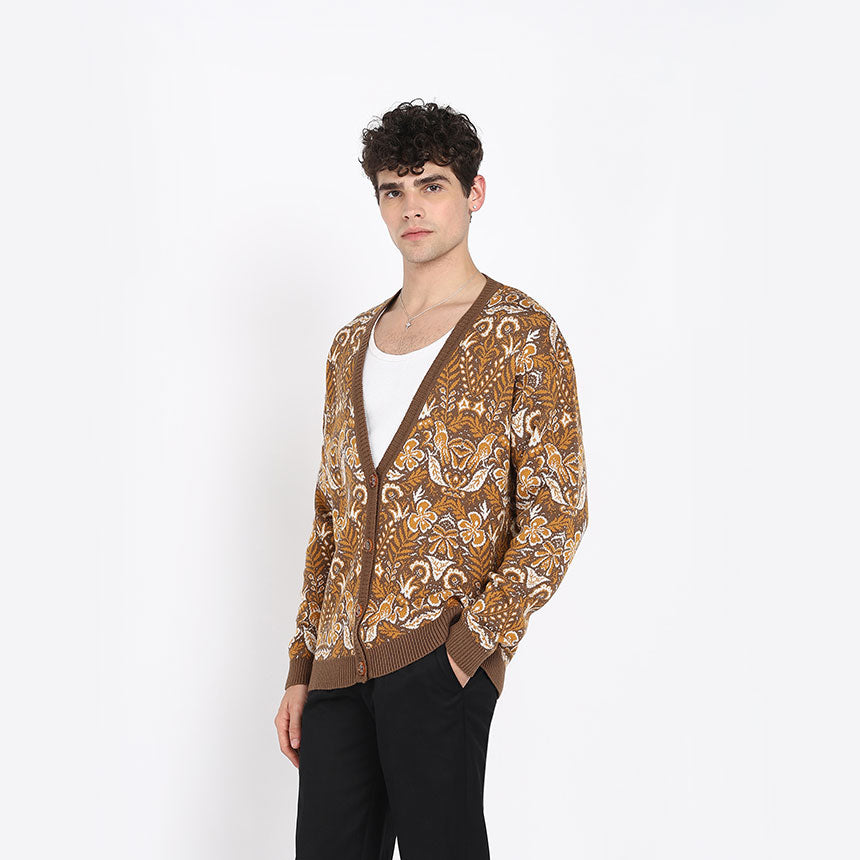 VINTAGE FLORAL CARDIGAN-BROWN