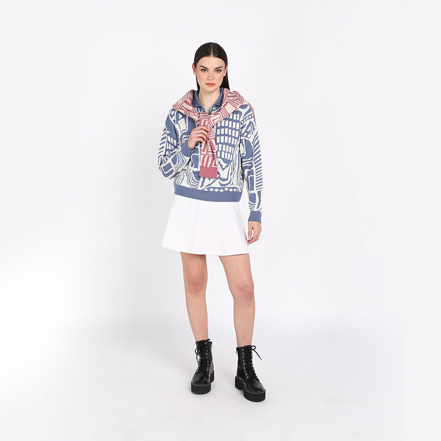 JACQUARD HALF ZIPPER-SKY BLUE