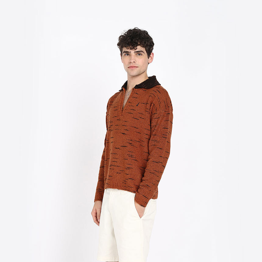 SPACE DYED BOUCLE YARN POLO-ORANGE