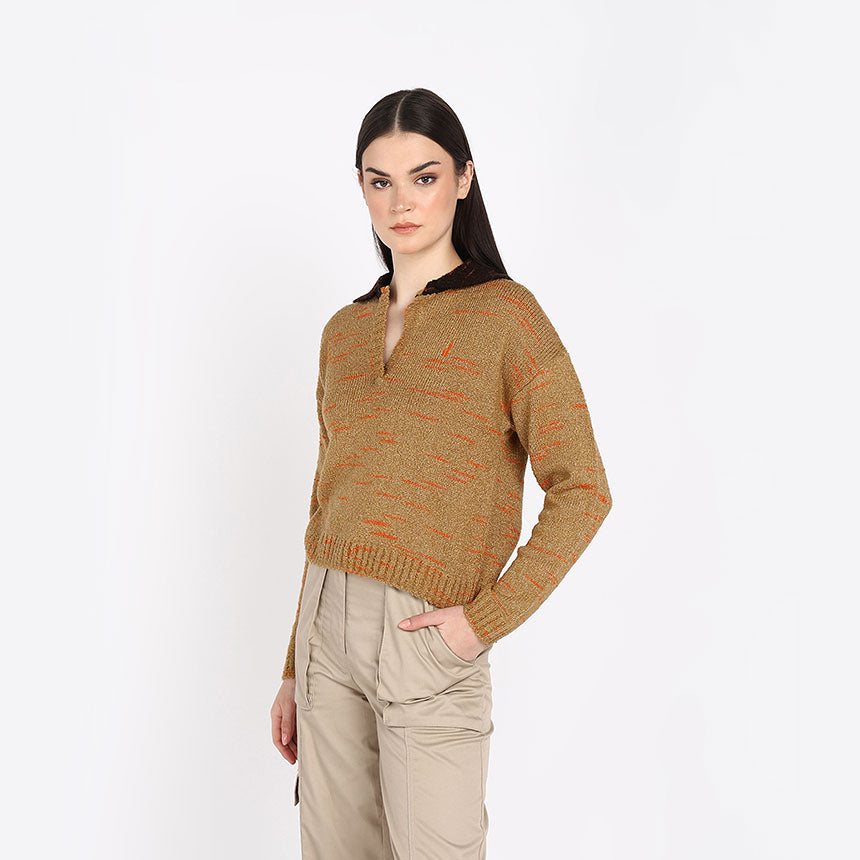 SPACE DYED BOUCLE YARN POLO-BEIGE