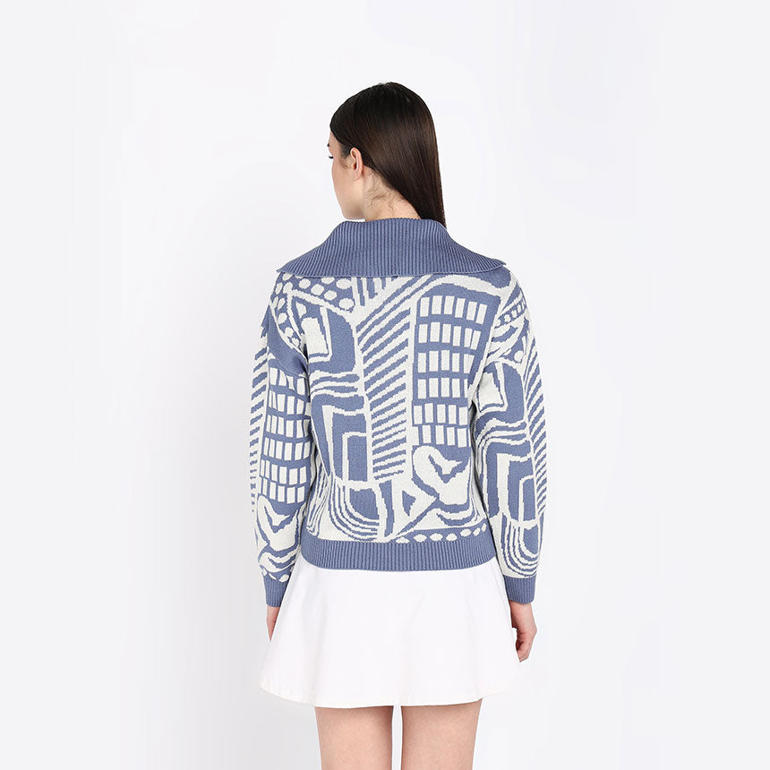 JACQUARD HALF ZIPPER-SKY BLUE