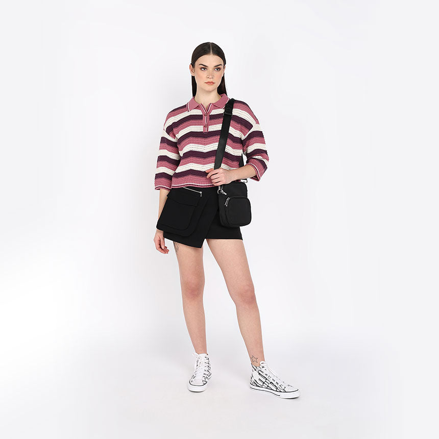 CHEVRON CROP POLO-PINK