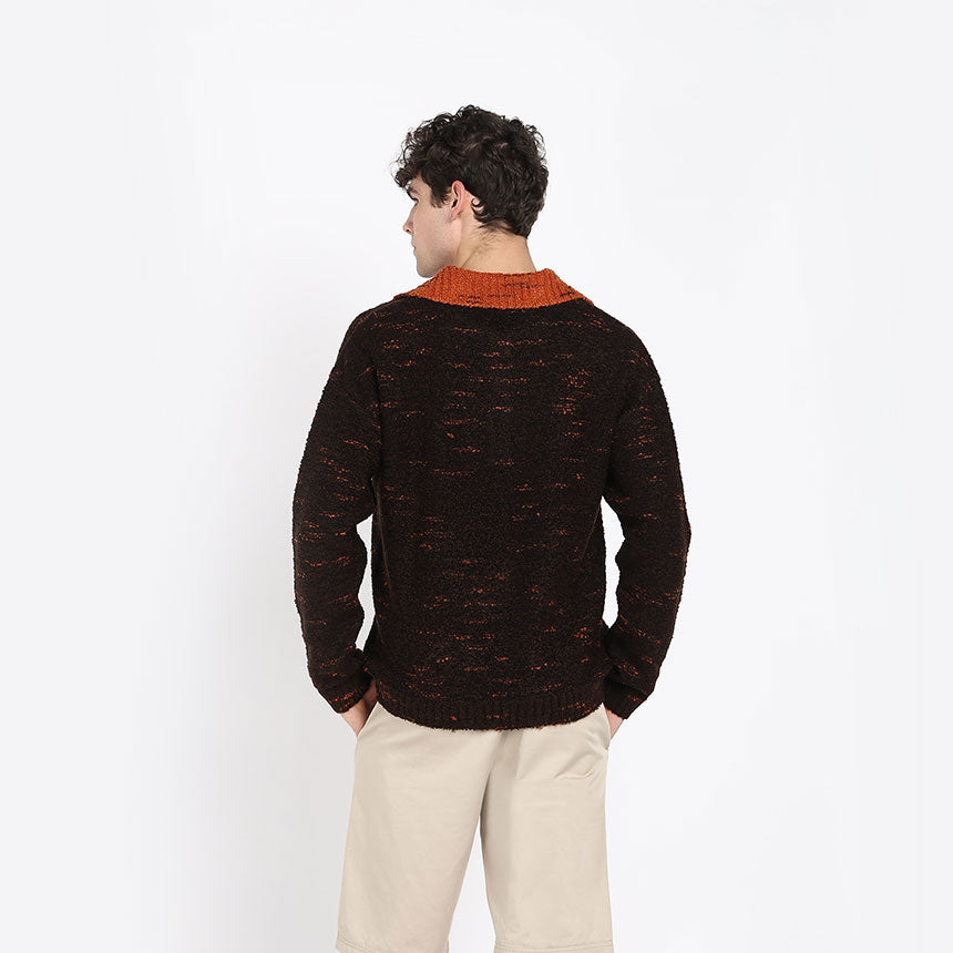 SPACE DYED BOUCLE YARN POLO-BROWN