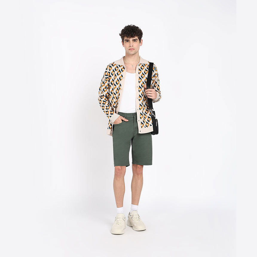 RETRO PATTERNED KNIT SHIRT-CAMEL