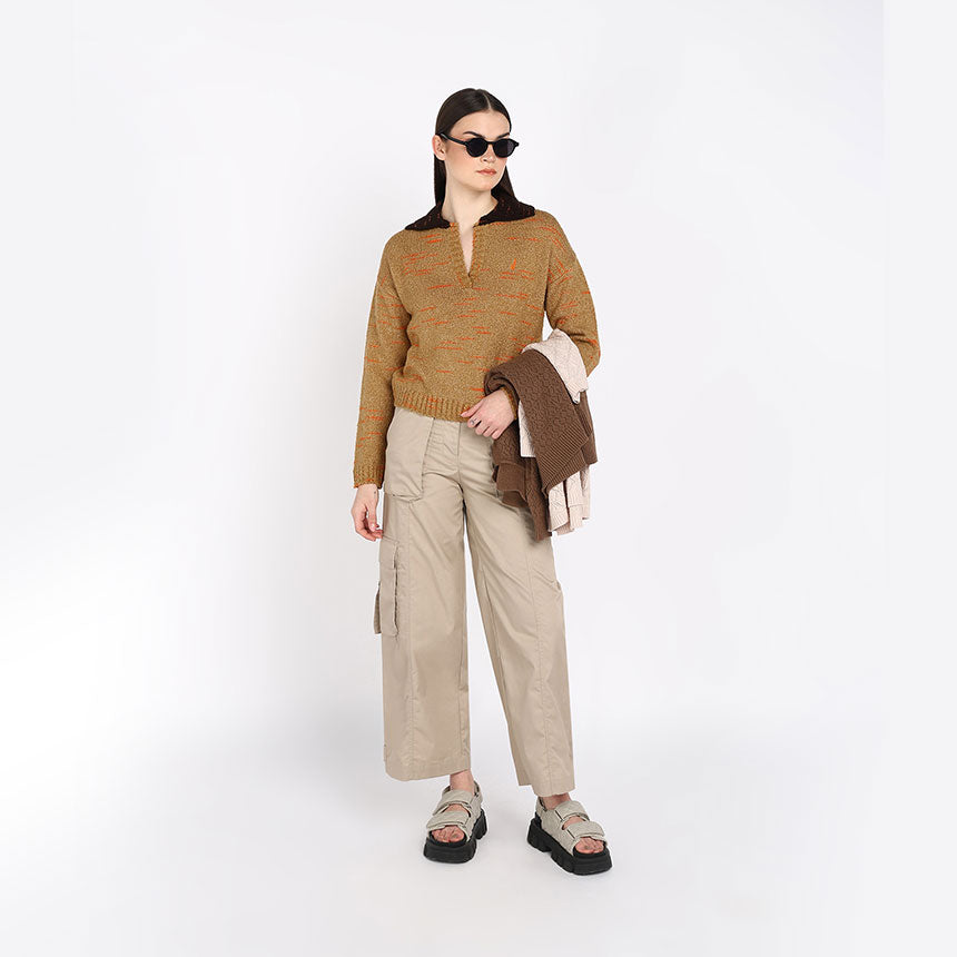 SPACE DYED BOUCLE YARN POLO-BEIGE