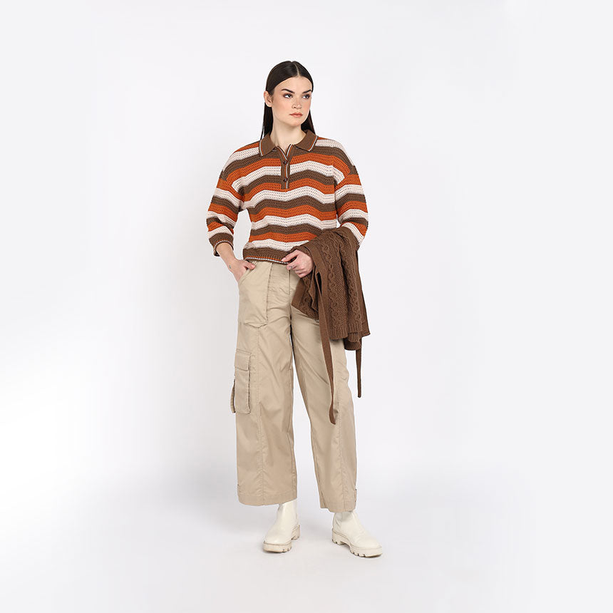 CHEVRON CROP POLO-BROWN