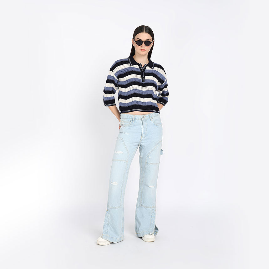 CHEVRON CROP POLO-SKY BLUE