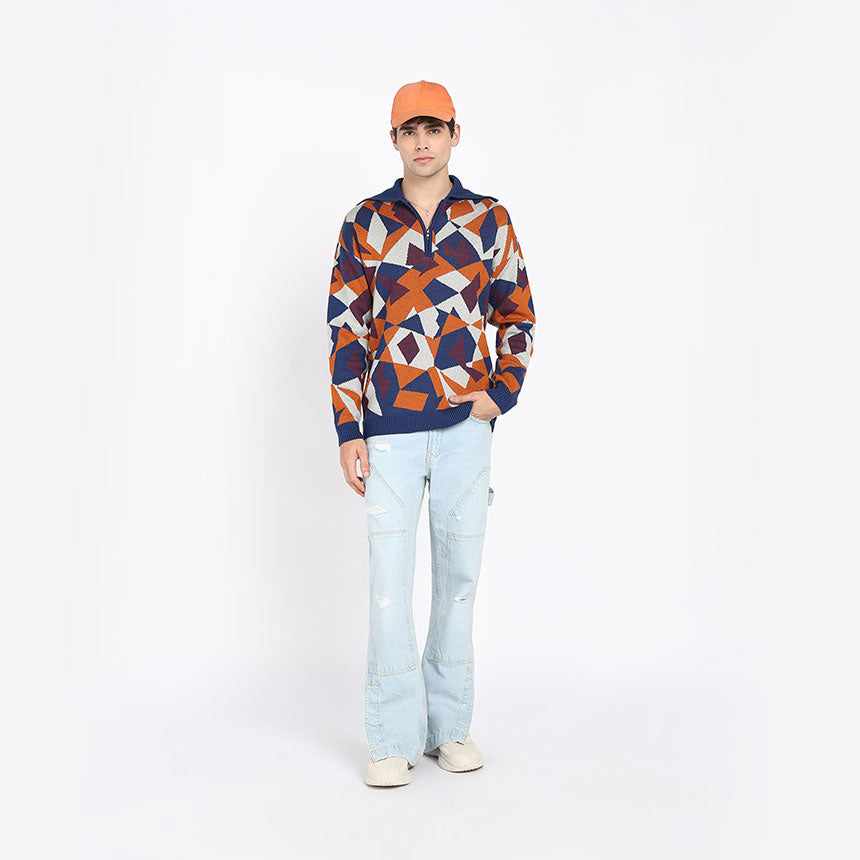 TERRAZZO JACQUARD HALF ZIPPER