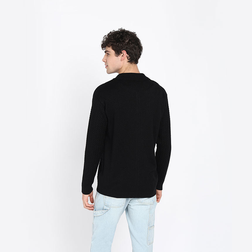 ARAN KNIT SHIRT-BLACK