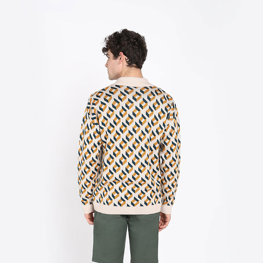 RETRO PATTERNED KNIT SHIRT-CAMEL
