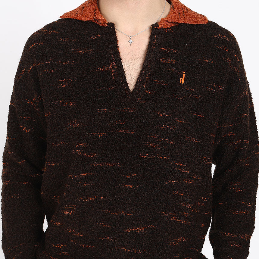 SPACE DYED BOUCLE YARN POLO-BROWN