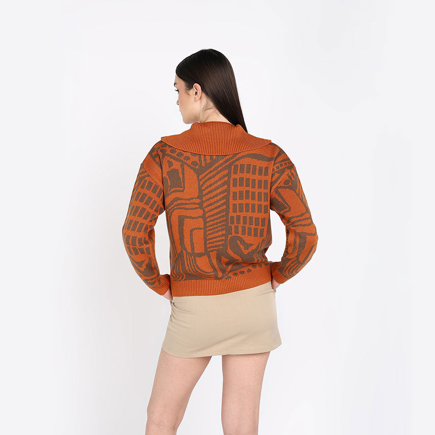JACQUARD HALF ZIPPER-ORANGE