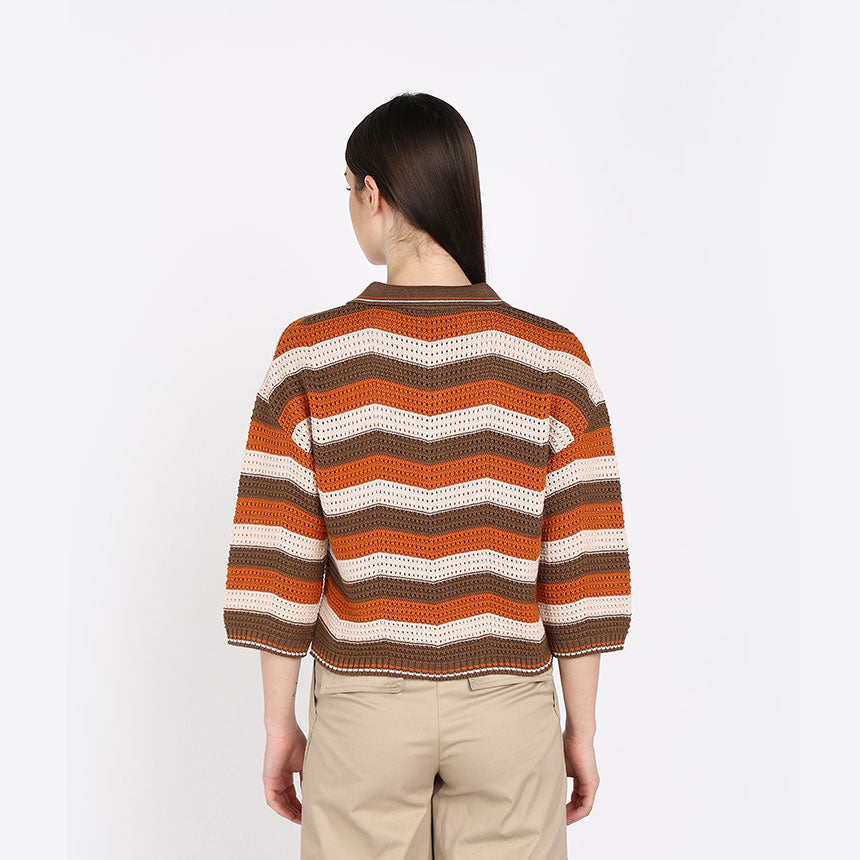 CHEVRON CROP POLO-BROWN