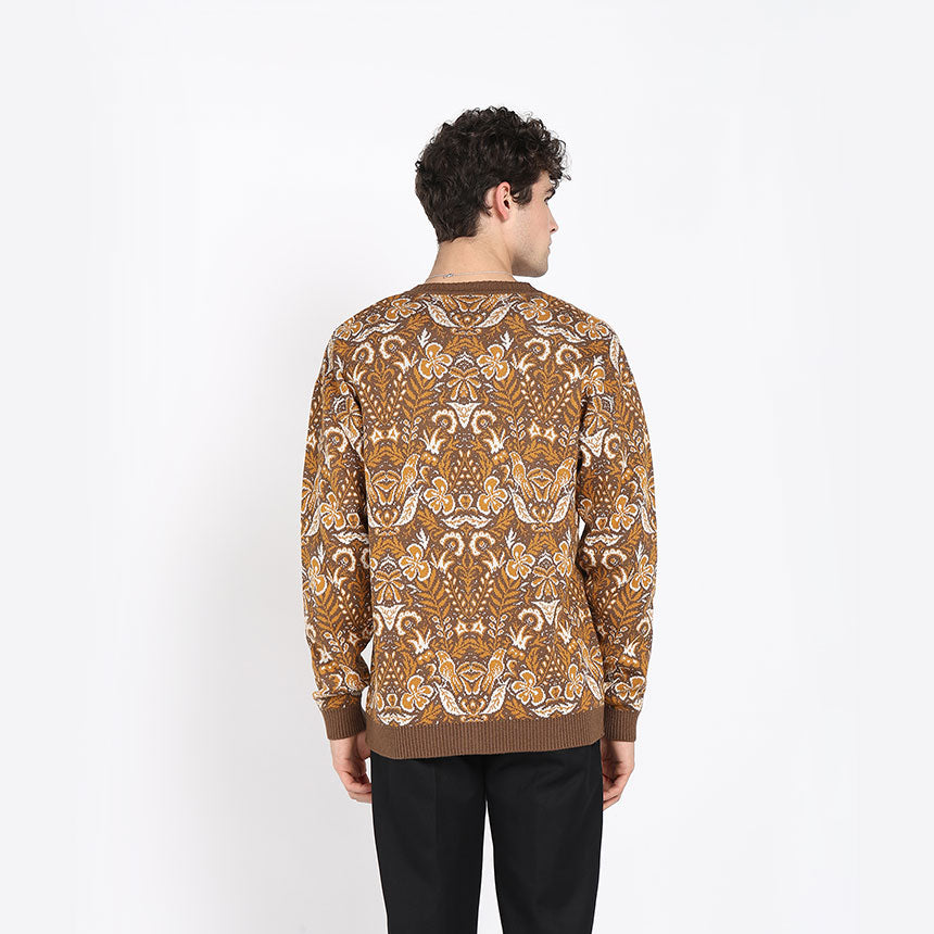 VINTAGE FLORAL CARDIGAN-BROWN