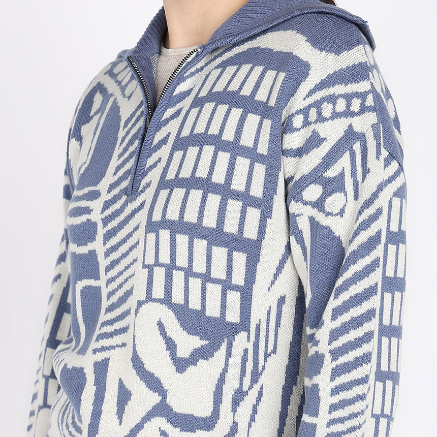 JACQUARD HALF ZIPPER-SKY BLUE