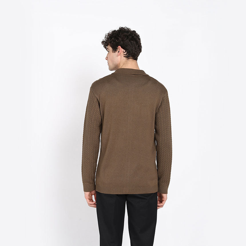 ARAN KNIT SHIRT-BROWN