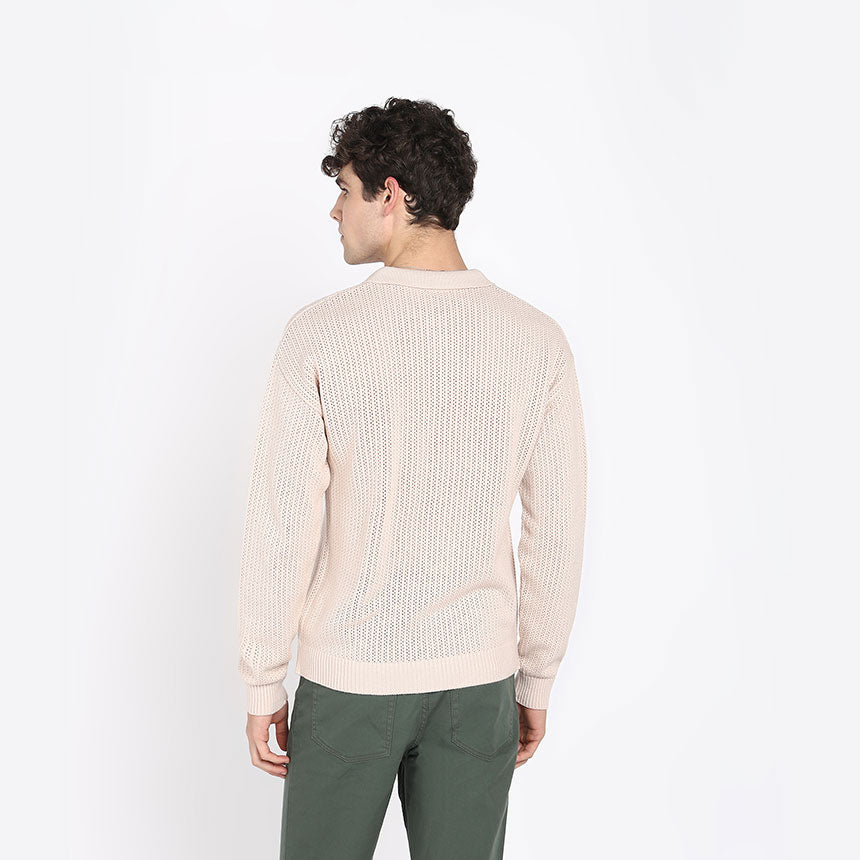 ALL OVER POINTELLE LONG SLEEVE POLO-CAMEL
