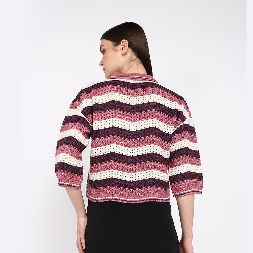 CHEVRON CROP POLO-PINK